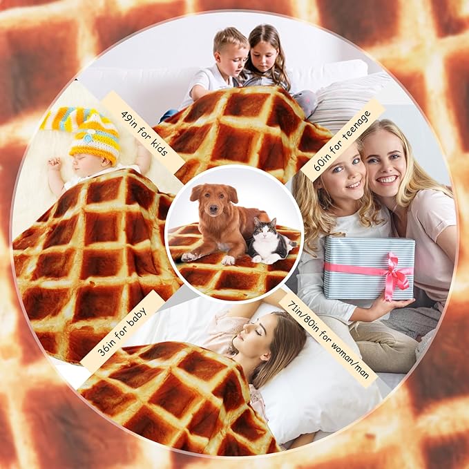 Lhedon Waffle Blanket Adult Size, 71 inch Food Blanket, Birthday Gifts for Women Men, Funny Gifts Round Flannel Blankets for Bed Couch Office Travel