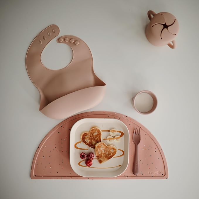 mushie Silicone Baby Bib | Adjustable Fit Waterproof Bibs (Blush)