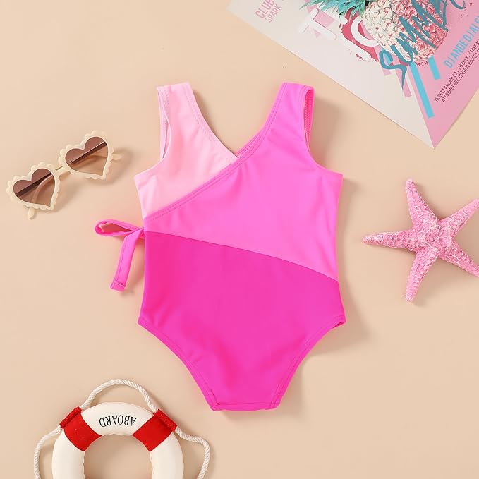 Happy Town Toddler Swimsuit Girl One Piece Bathing Suit Color Block Swimwear Baby Summer Beach Wear