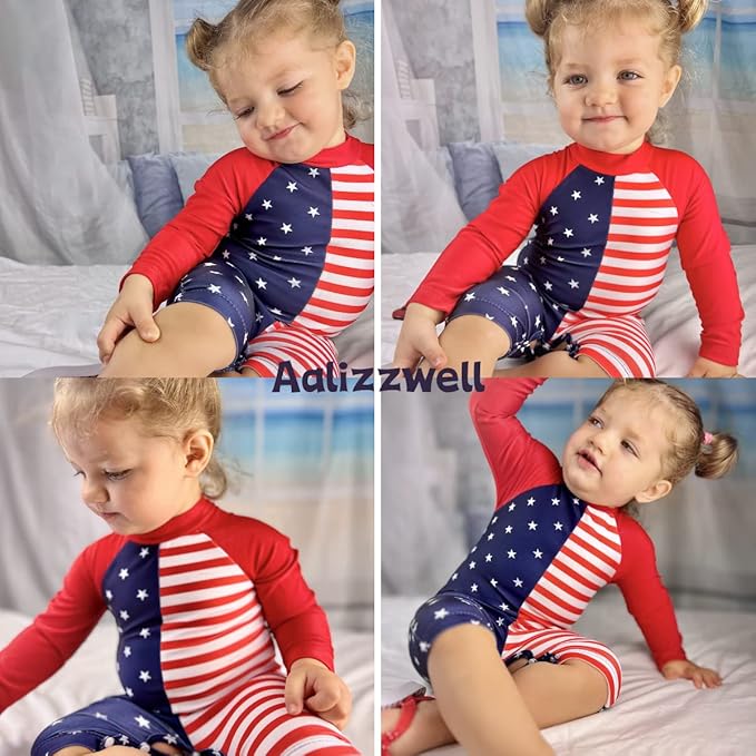 Aalizzwell Baby Girls Long Sleeve One Piece Bathing Suit with Hat