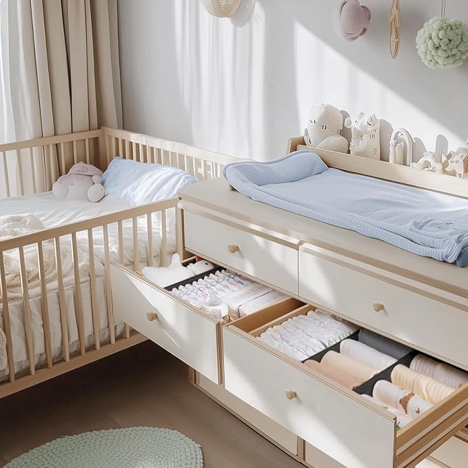 Criusia Drawer Organizer Clothes, 21 Pack Dresser Organizer for Baby Clothes, Underwear, Sock - Foldable Closet Organization and Storage Dividers Bins for Nursery, Bedroom (Black)