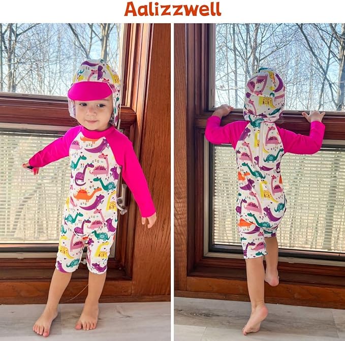 Aalizzwell Baby Girls Long Sleeve One Piece Bathing Suit with Hat