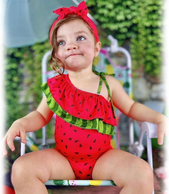 Toddler Baby Girls Ruffles Bikini One Piece Swimsuits Floral Off Shoulder Swimwear Beach Bathing Suit