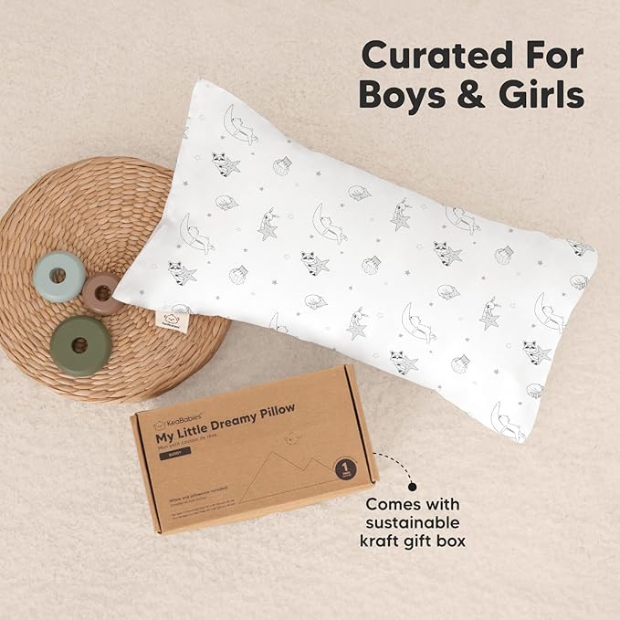 Toddler Pillow with Pillowcase - 10x18 My Little Dreamy Kids Travel Bed Pillows for Sleeping, Organic Cotton Small Pillowcase, Soft & Breathable, Machine Washable, Toddlers 2-5 Years Old (Slumber)