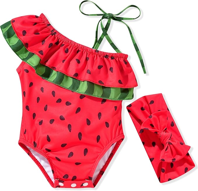 Toddler Baby Girls Ruffles Bikini One Piece Swimsuits Floral Off Shoulder Swimwear Beach Bathing Suit