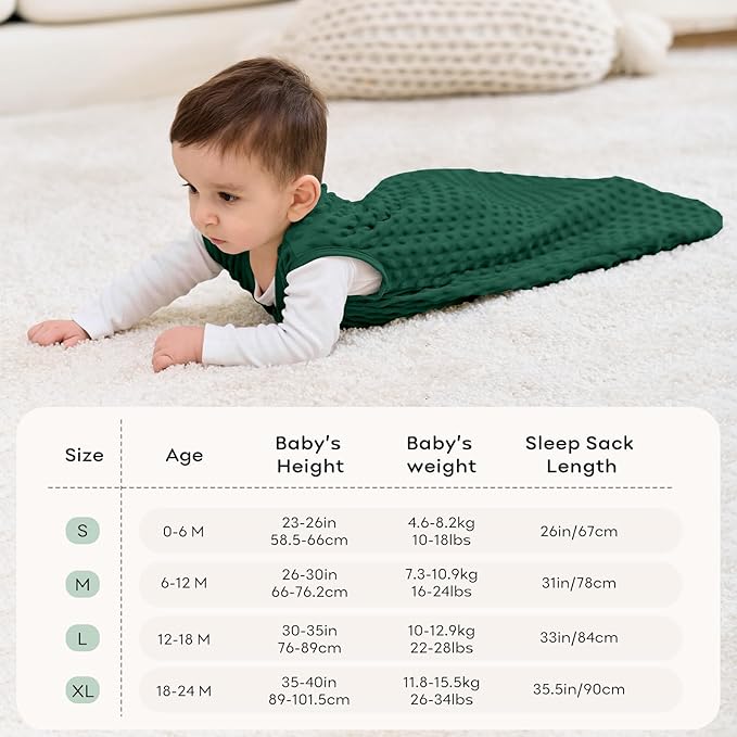 Fleece Baby Sleep Sack 12-18 Months with Plush Dots 1.5 Tog Baby Wearable Blanket with 2-Way Zipper Warm Sleeping Sack for Toddler Infant - Large, Forest Green