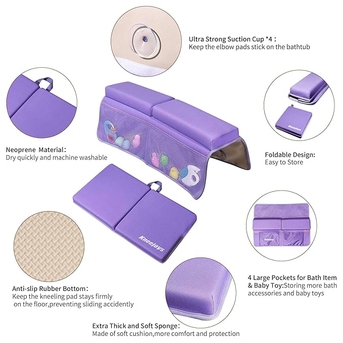 Bath Kneeler and Elbow Rest Pad for Baby - Memory Foam Kneeling Mat for Tub and Bath Toy Organizer