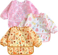 PandaEar (3 Pack Long Sleeve Bibs| Waterproof Full Sleeve Bib for Baby Infant Toddler 6-36 Months