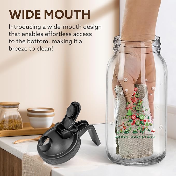 Breast Milk Pitcher,Mason Jar Pitcher with Lid Double Leak Proof, Breastmilk Storage Containers for Fridge, Glass Jug for Sun Tea, Juice, Cold Brew Coffee(Christmas tree）