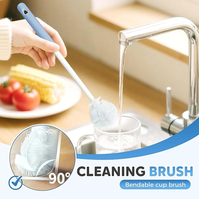 3Pcs 360° Flexible Silicone Bottle Brush with Long Handle Multifunction Flexible, Deep Cleaning for Narrow Neck Bottles, Baby Bottles, Water Bottles (Cherry Pink)