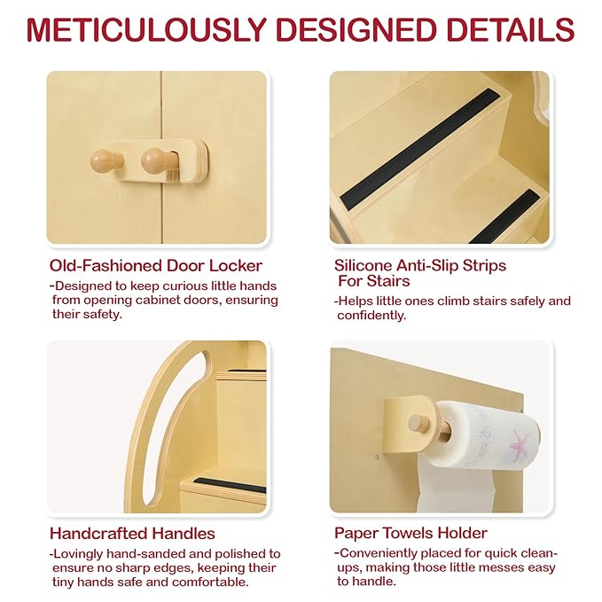 Monläurd® 100% Birch Baby Changing Table with Stairs & Storage, Montessori Toddler Diaper Changing Station, Safe Nursery Furniture for Daycare & Home