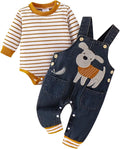 Baby Boy Clothes Fall Winter Outfits Long Sleeve Striped Romper Cute Cartoon Jeans Overalls Pants Set 0-18 Months
