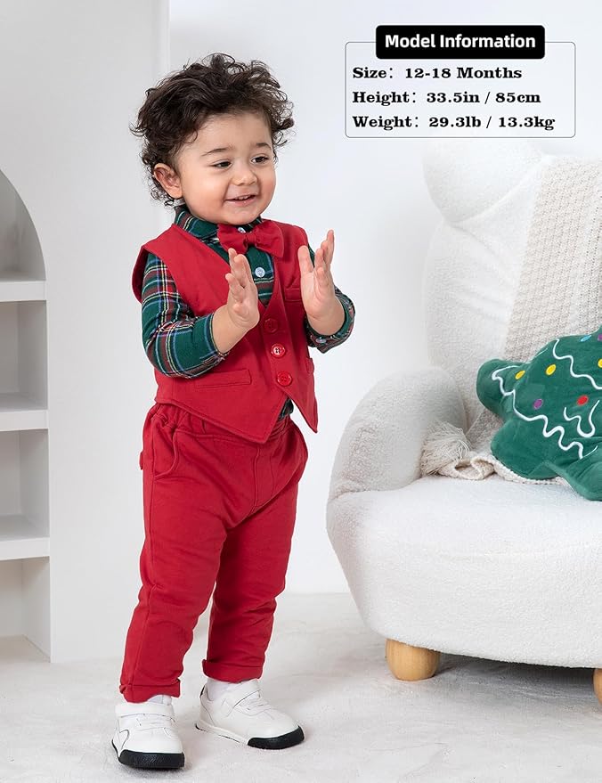 A&J DESIGN Baby Boy Suits Clothes Infant Toddler Formal Gentleman Outfits, Dress Shirt + Vest + Bow Tie + Pants Wedding Set