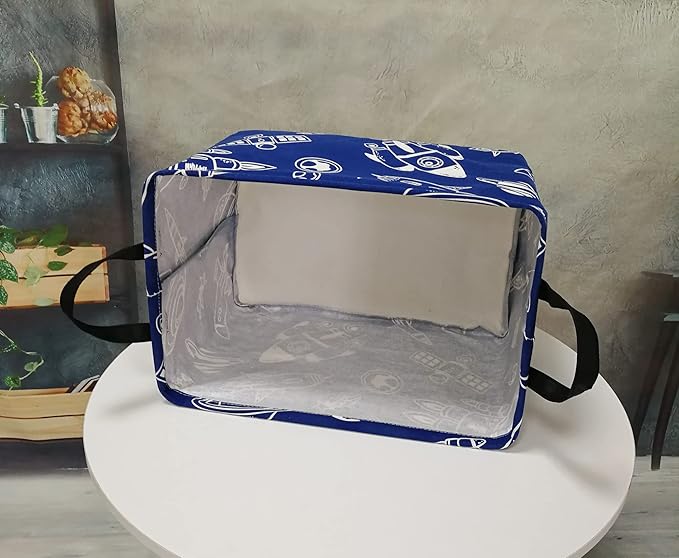 Rectangle Kids Gift Storage Basket Shelf Storage Basket Organizer Box Clothes Laundry Hamper Toys Nursery Basket Baby Laundry Basket with Handles (REC-Navy Spacecraft)