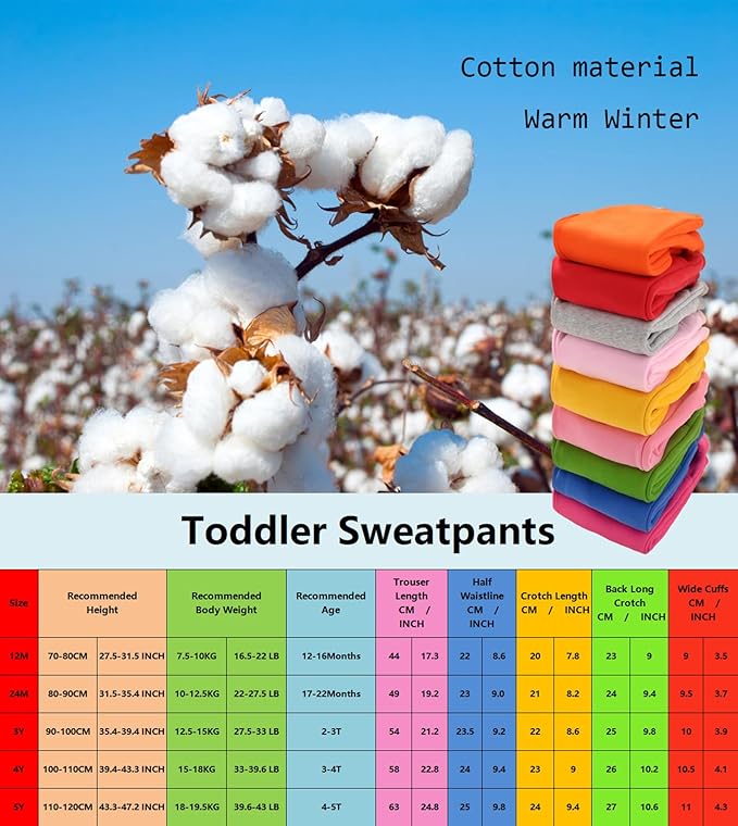 CuteOn Unisex Toddler Jogger Pants Kids Cotton Elastic Waist Winter Baby Sweatpants Pants 1-5Years