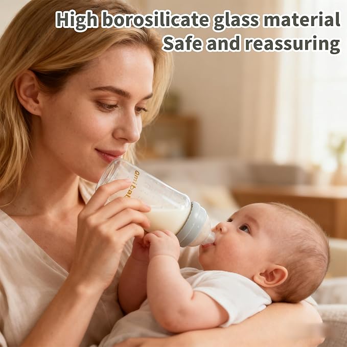 Breast Milk Storage Bottles 240ml 8oz BPA-Free Leak-Proof Baby Bottle for Breastmilk Storage Wide Neck Bottles with Screw Ring Sealing Disk Breastfeeding (Grey, 240ml-2Packs)