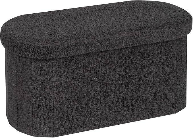 B FSOBEIIALEO Ottoman with Storage for Living Room, Sherpa Folding Storage Ottoman Foot Rest, 30 Inches Collapsible Bedroom Bench Dark Grey