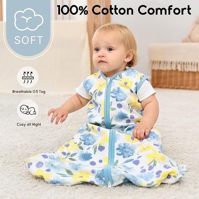 Yoofoss Baby Sleep Sack 6-12 Months 0.5 Tog Wearable Blanket for Baby, 3 Pack 100% Organic Cotton Infant Toddler Sleeping Sack 2-Way Zipper Lightweight Sleep Sack