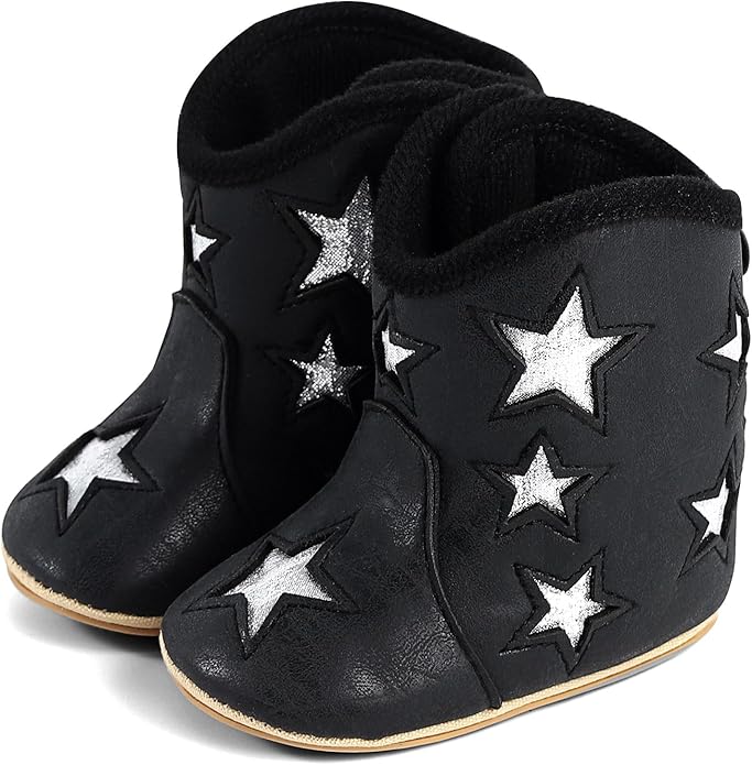 MK MATT KEELY Leather Western Boots Cowboy Bootie Soft Sole Non-Slip Crib Shoes for Baby Infant Toddler Girls Boys Newborn
