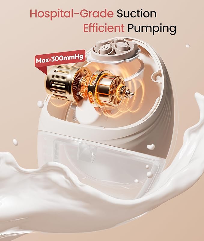 NCVI Heated Breast Pump Hands Free, Wearable 360° Surround Heating, 300mmHg Hospital-Grade Suction, 2000mAh Long Battery, 4 Modes & 9 Levels, Leakproof Design, Slim & Quiet, 19–28mm Flanges, 1 Pack