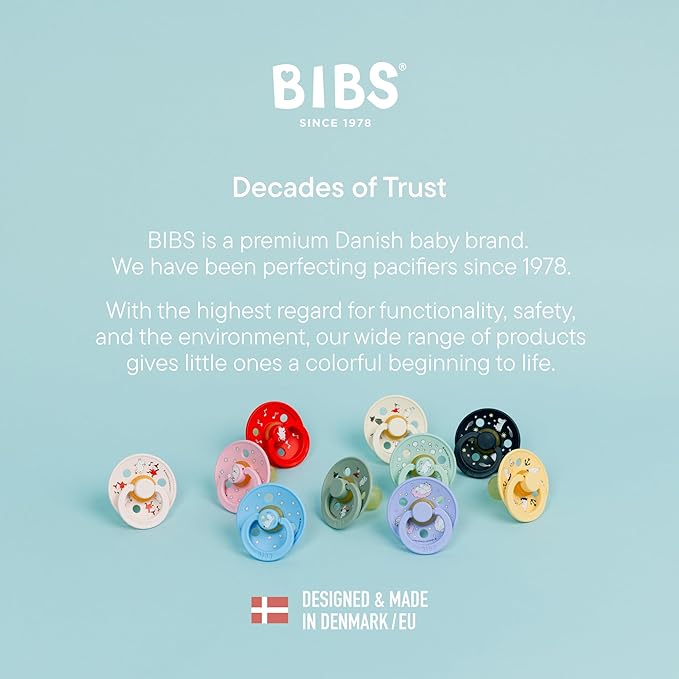 BIBS Colour Moomins Pacifier 2-Pack, BPA Free Pacifier, Round Nipple. Natural Rubber Latex, Made in Denmark, Size 2 (6-18 Months), Nordic Mint/Pale Butter