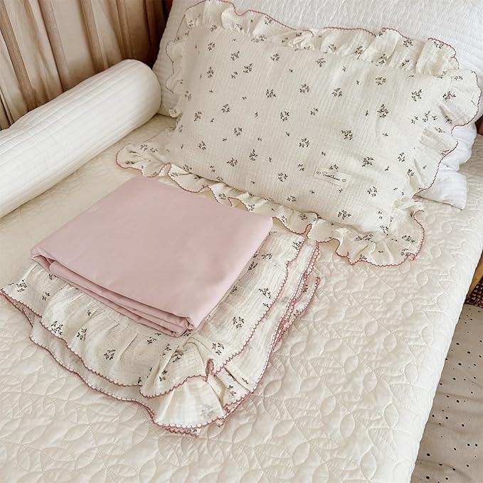 AOJIM Cotton Muslin Kids Toddler Pillowcase with Floral Print Patterns for Room Decor Super Soft Nursery Bedding Pillow Cover for Girls Boys Durable Baby Travel Pillowcase, Machine Washable, 26*20''