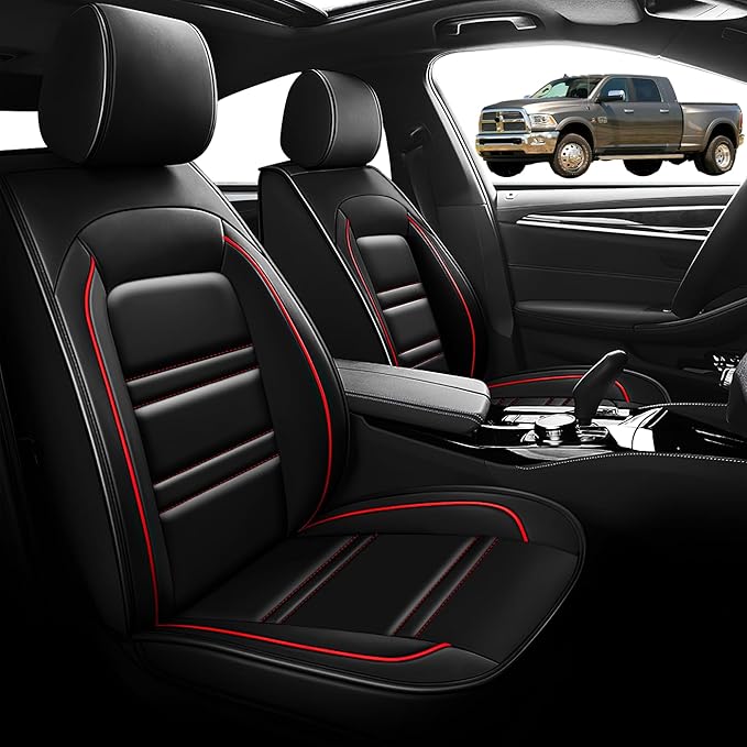 Seat Cover for Dodge ram 3500 2004-2011 | Car Seat Covers Front Seats, Waterproof Seat Protectors, Automotive Front Seat Covers (Front Seat, Black&Red Line)