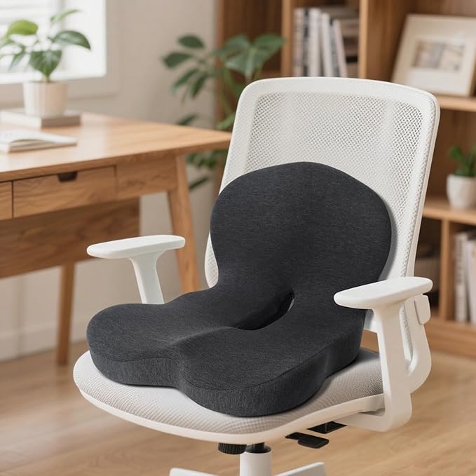 Memory Foam Seat Cushion, Chair Cushion for Office Chair, Car Seat, Relieving Pressure Tailbone Sciatica Back Pain for Long Sitting Office Workers, Car Drivers, Black