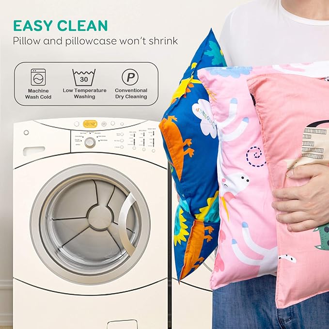 Cottonblue Toddler Pillow Set with Organic Cotton Pillowcase, Pink Unicorn, 14x19 inches, Machine Washable