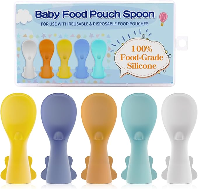 Infant Feeding Essentials & Baby Food Pouches Attachable Toppers: Seamless, Non-Drip Spoons for Baby's Diet, Compatible with Assorted Pouch Forms, Perfect for Infants 3+ Months, Pack of 5
