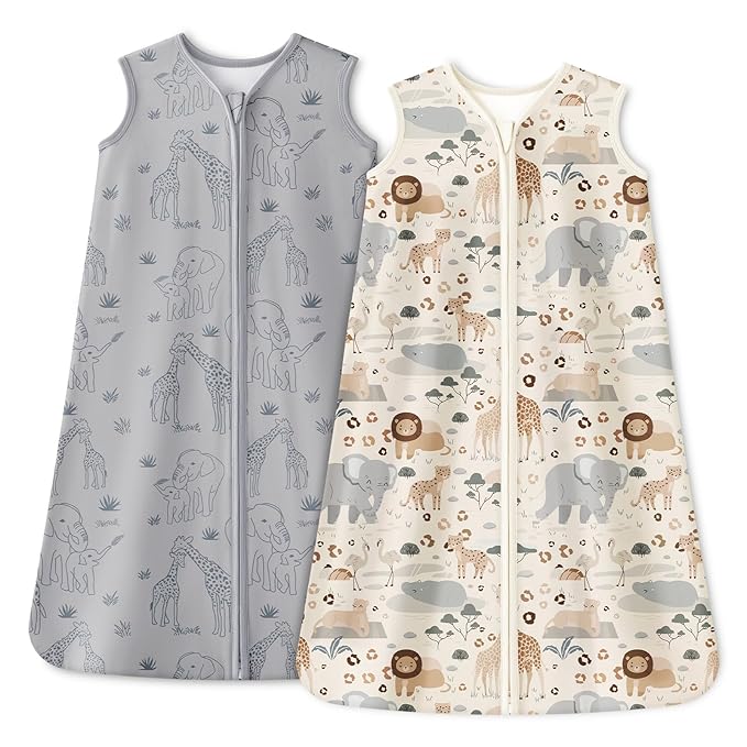 Baby Sleep Sack 12-18 Months 1.0 Tog Baby Wearable Blanket 100% Cotton Sleeping Sack with 2-Way Zipper for Toddler Infant Apricot & Gray Elephant