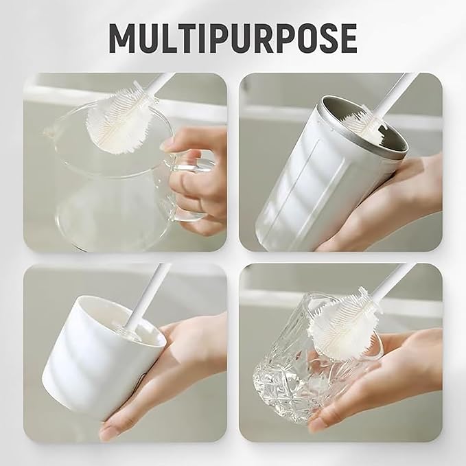 3Pcs 360° Flexible Silicone Bottle Brush with Long Handle Multifunction Flexible, Deep Cleaning for Narrow Neck Bottles, Baby Bottles, Water Bottles (Cherry Pink)