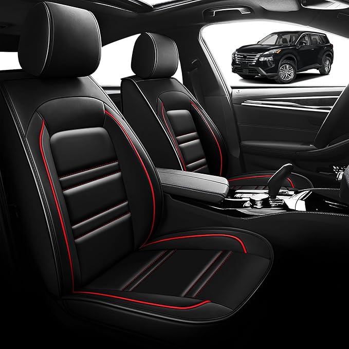 Seat Cover for Nissan Car Rogue 2008-2025 | Car Seat Covers Front Seats, Waterproof Seat Protectors, Automotive Front Seat Covers (Front Seat, Black&Red Line)