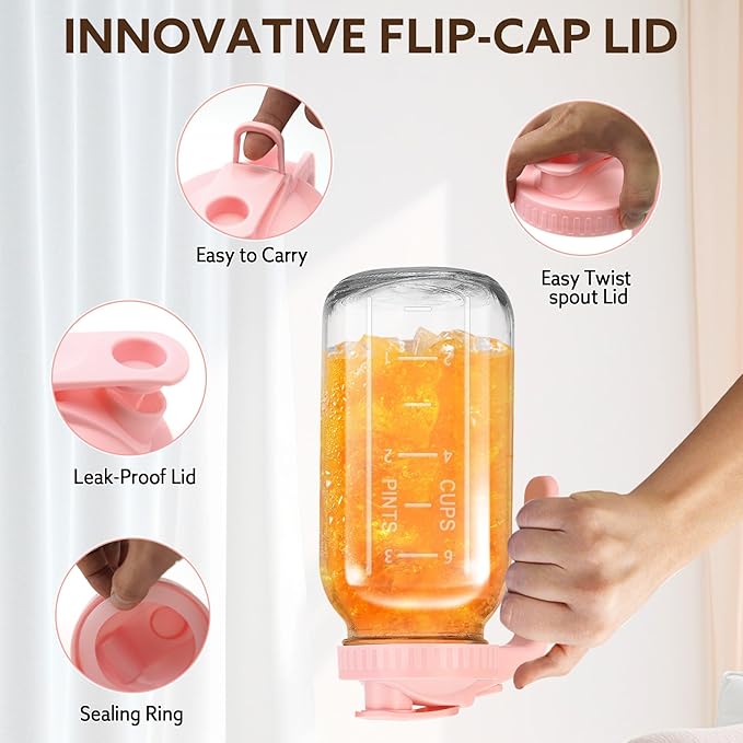 Breast Milk Pitcher, 32 OZ Mason Jar Pitcher with Lid Double Leak Proof,1 Quart Breastmilk Storage Containers for Fridge, Glass Jug for Sun Tea, Juice, Cold Brew Coffee