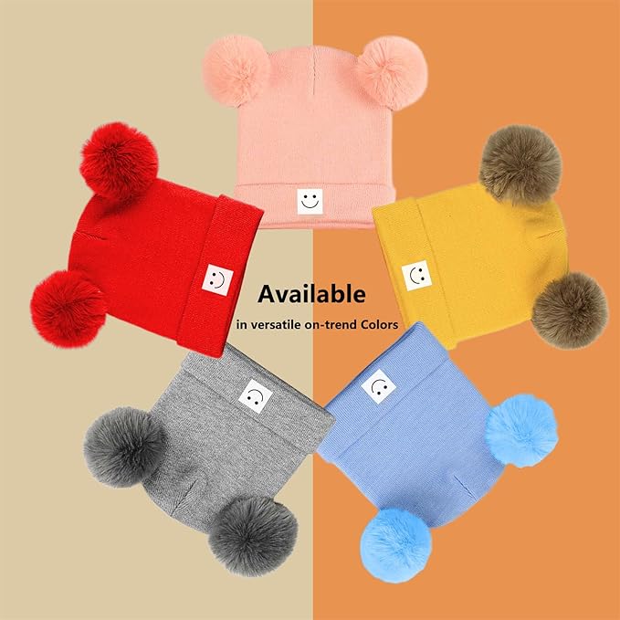 AZJ Baby Beanie Hat Toddler Infant Winter Knitted Hat Kids Soft Warm Pom Pom Beanie Cap for Boys Girls