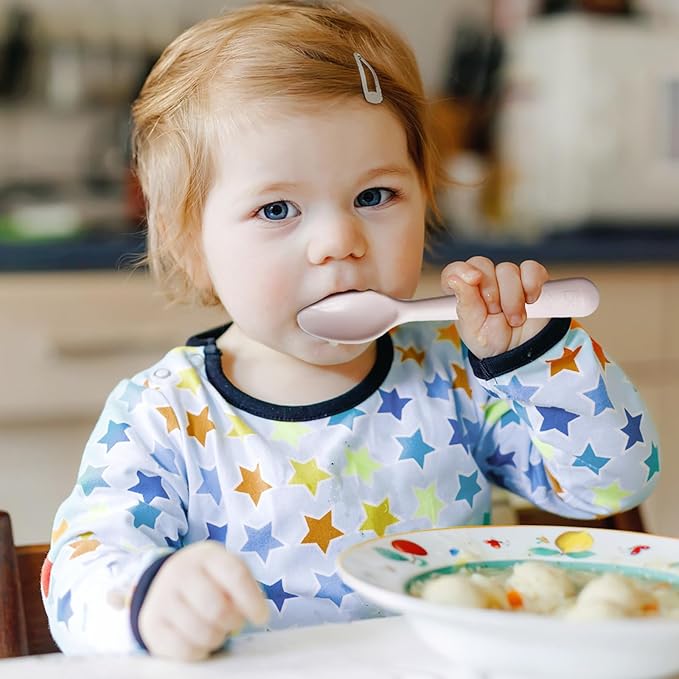 12 Pcs Kids Spoons and Forks Toddler Utensils Plastics Reusable Silverware Baby Cutlery Set Feeding Dinnerware Utensils BPA Free Microwave Dishwasher and Freezer Safe- Red