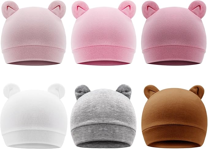 DRESHOW BQUBO 6 Pack Baby Hats for Boys Girls Unisex Baby Hat Soft Knit Cap Nursery Beanie for Newborn Infant Toddler Kid