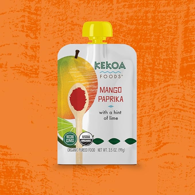 Kekoa Foods 100% USDA Certified-Organic Vegetarian Baby Food Puree Variety Pack: 3.5 oz Squeeze Pouches | Apple & Ginger, Mango Paprika, Curry Vegetable Mango | No Added Sugar or Salt | Nutrient-Rich & Flavorful