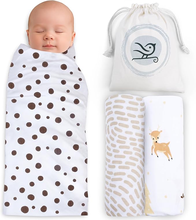 BabySparrow 3 Pack Muslin Swaddle Blankets - Soft, Lightweight, Breathable Cotton Newborn Swaddle, Baby Girl and Baby Boy Receiving Blankets, 47 x 47 Inches, Nursery Essentials
