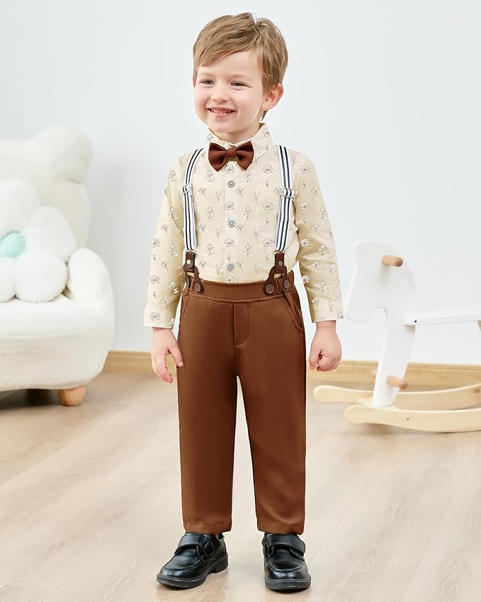 nilikastta Boy Suit Toddler Boy Outfit Boy Dress Shirt with Bowtie/Suspender Pants Gentleman Wedding Outfits 1-10 Years