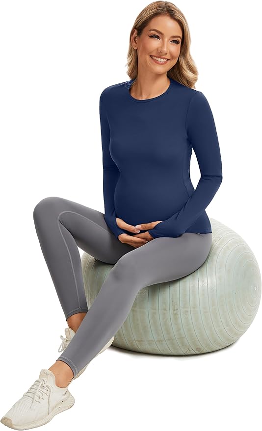 MathCat Maternity Long Sleeve Shirt with Thumbleholes,Pregnancy Casual Tee Blouse Athletic Yoga Workout Tops