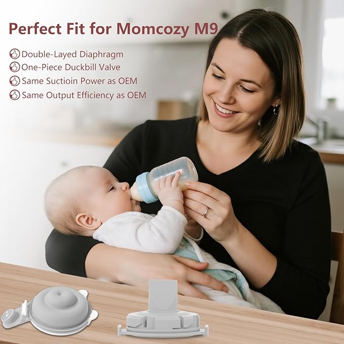1pcs Duckbill Valves and 1pcs Diaphragms for Momcozy Upgraded Mobile Flow M9 Breast Pump, BPA Free, The Same As OEM, Replace for Momcozy Upgraded M9 Replacement Parts, Not Original Parts, 2pcs Gray