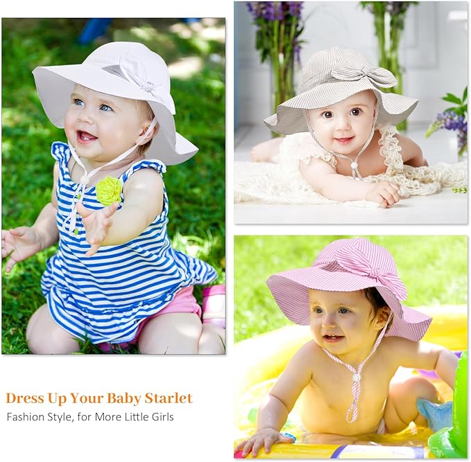 Baby Girl Sun Hat Summer Foldable Beach Hats with UPF50+ Sun Protection Wide Brim Toddler Bucket Hat Cap