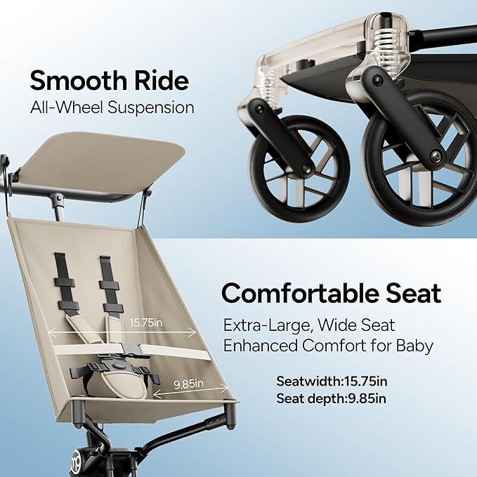 Mompush Jeto Lightweight Travel Stroller – 9.8 lbs Ultra-Compact, One-Hand Fold, Airplane Cabin Approved, All-Terrain Wheels, Smooth Ride for Toddlers, Perfect for Travel & Daily Use