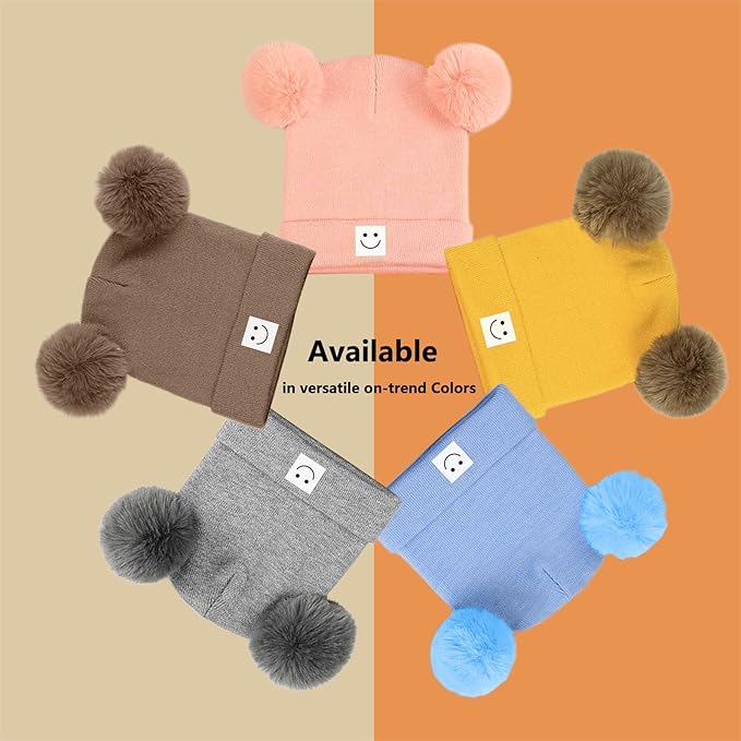 AZJ Baby Beanie Hat Toddler Infant Winter Knitted Hat Kids Soft Warm Pom Pom Beanie Cap for Boys Girls
