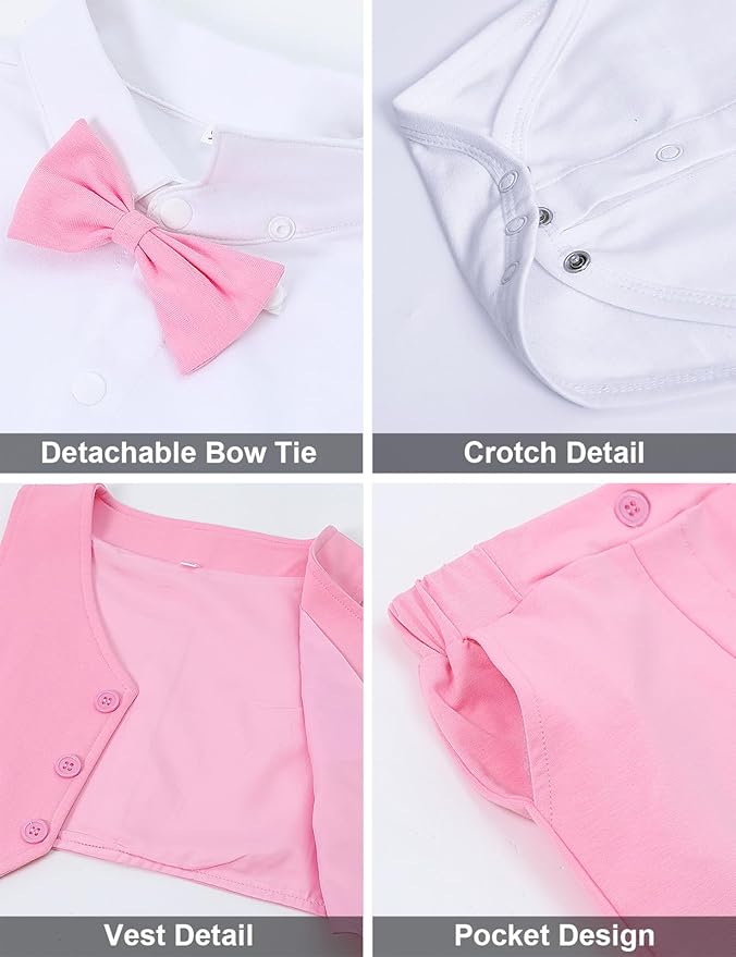 A&J DESIGN Baby Boy Suits Clothes Infant Toddler Formal Gentleman Outfits, Dress Shirt + Vest + Bow Tie + Pants Wedding Set