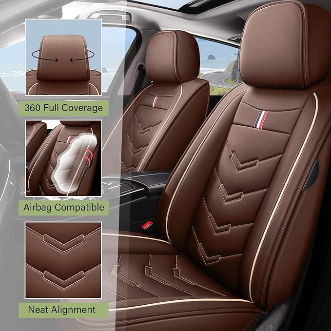 Leather Car Seat Covers Fit for LR LR4 2009-2016, 5 Seater Waterproof and Wear-Resistant Seat Cover Interior Accessories(Full Set,Coffee)