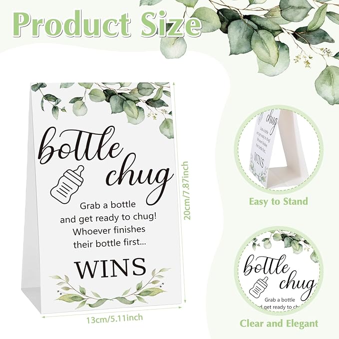 TrelaCo Cool Baby Shower Games Sets 12 Pcs Feeding Bottles with 1 Bottle Chug Sign for Gender Reveal Baby Shower Party Favors Decoration Games(Leaves,Green)