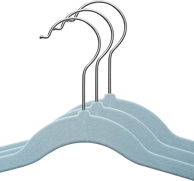 50 Pack Premium Baby Velvet Hangers (Blue) - 11.8" Inches Non-Slip, Ultra-Slim & Space-Saving Toddler Hangers - 360° Rotating Hook, Strong & Durable Hanger for Children, Infant & Toddler