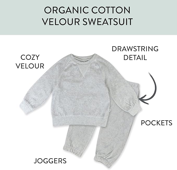 HonestBaby Baby 2-Piece Cozy Velour 100% Organic Cotton Sweatshirt and Jogger Sweatpants Set